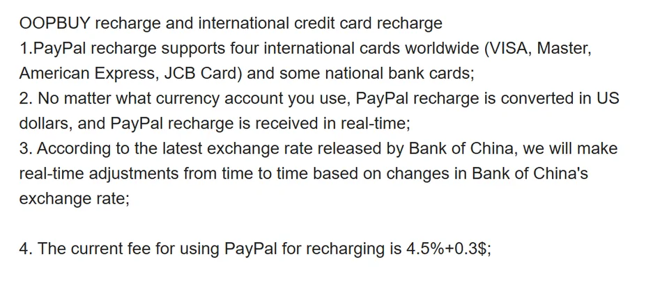 Crop of the official Top up page, PayPal paragraph, ending with the 4.5% plus 0.3 dollar fee